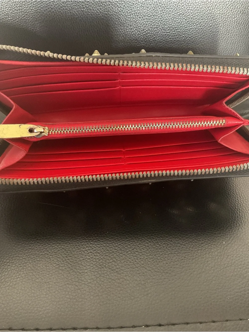 Christian Louboutin Black Studded Zip-Around Wallet with Red Logo Accents - Picture 4 of 7